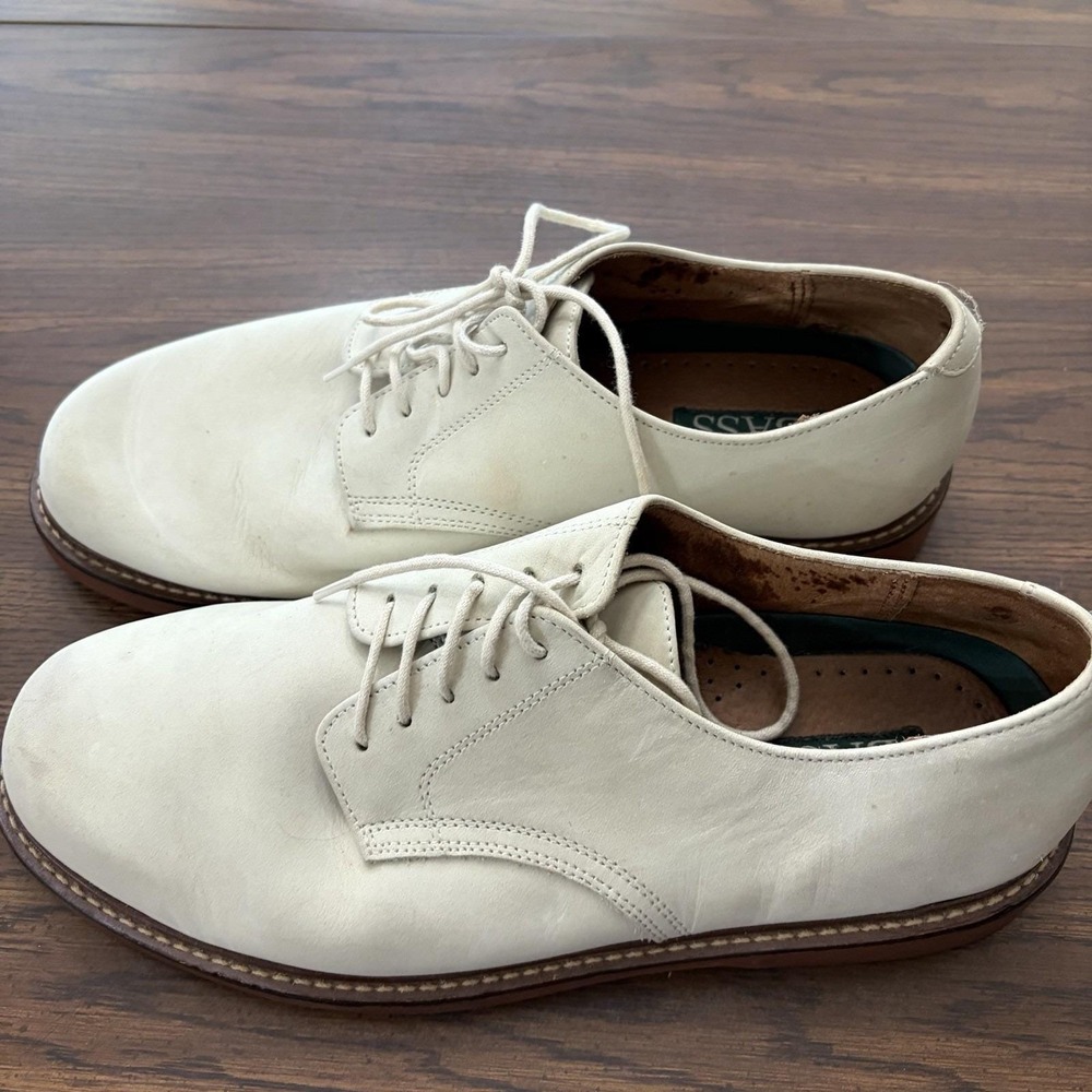 Bass Middlebury Leather Oxford Shoes Men's 10.5 Cream Tan Lace Up Dress Casual